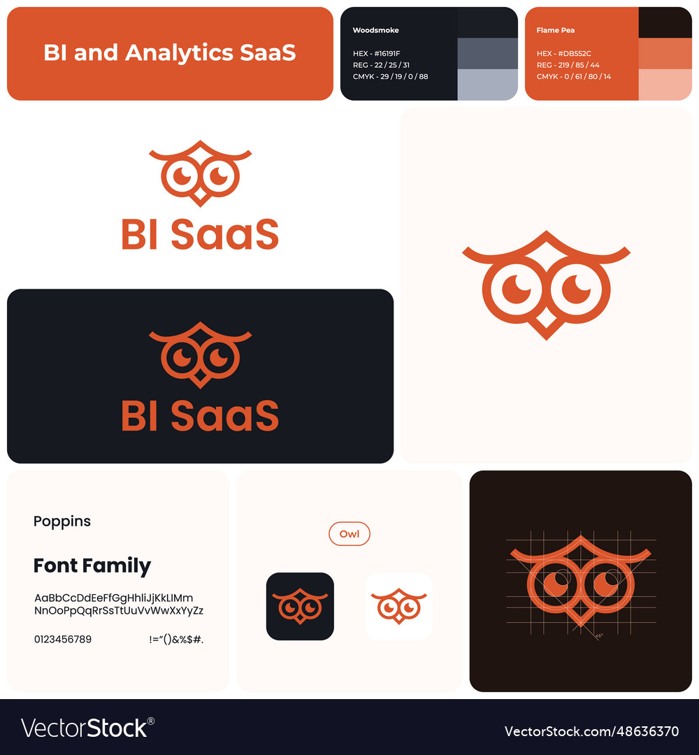 Bi and analytics saas branding template with owl vector image Bi and analytics saas branding template with owl