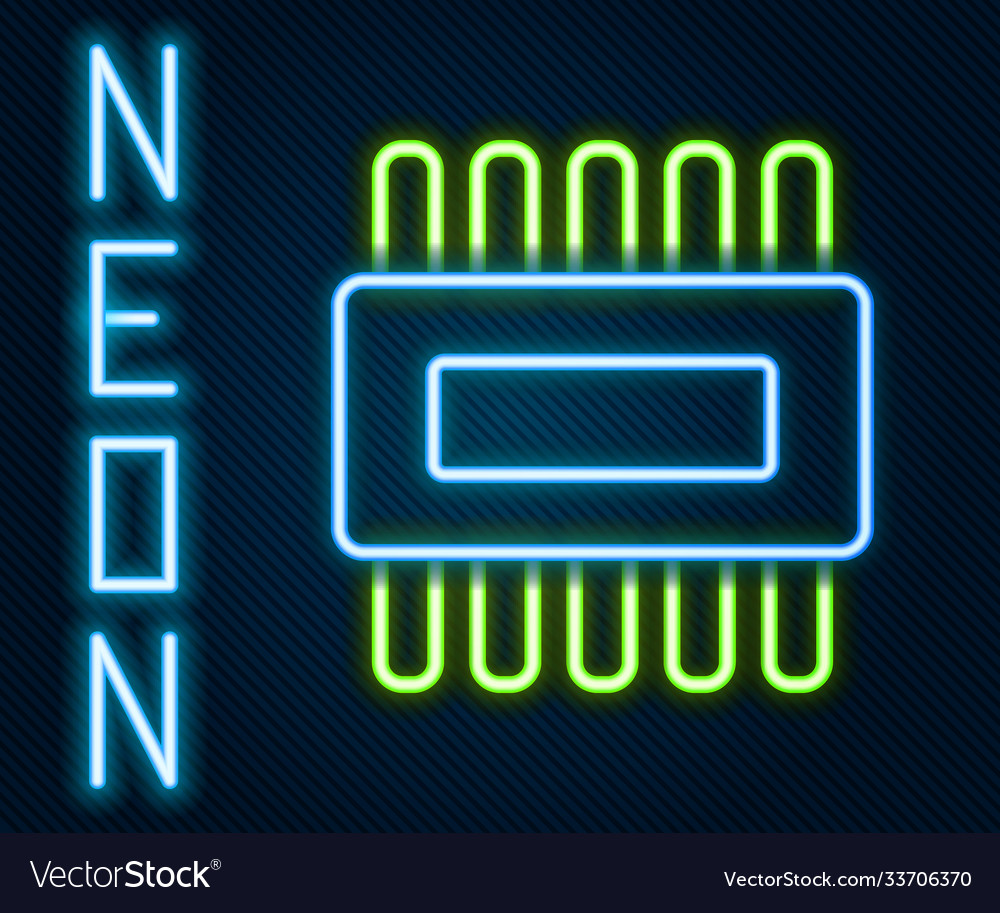 Glowing neon line computer processor vector image Glowing neon line computer processor