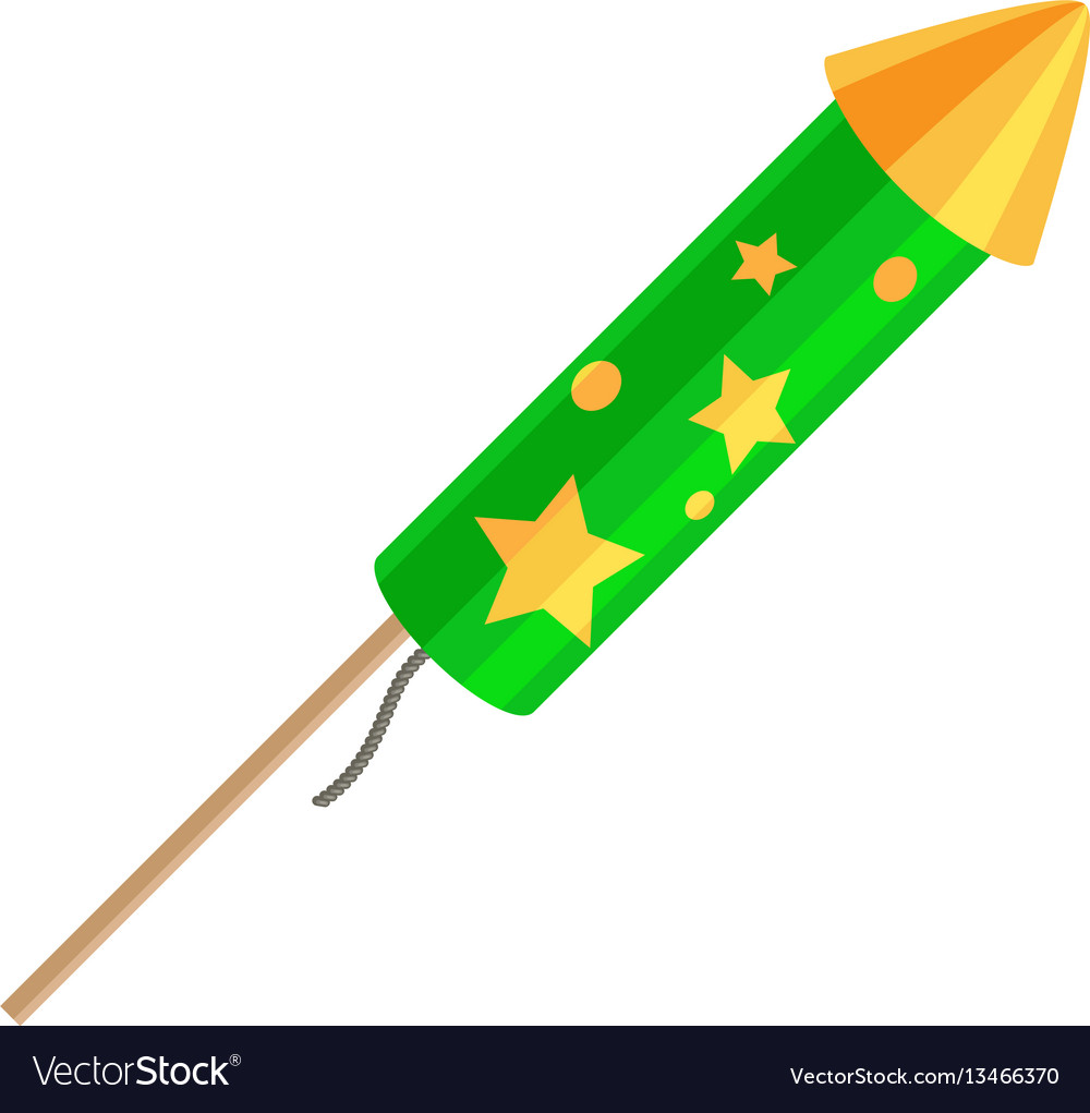 Green exploding rocket with golden stars isolated vector image Green exploding rocket with golden stars isolated