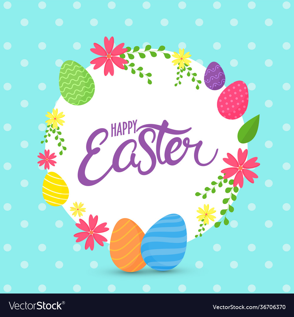 Happy easter font in circular shape decorated