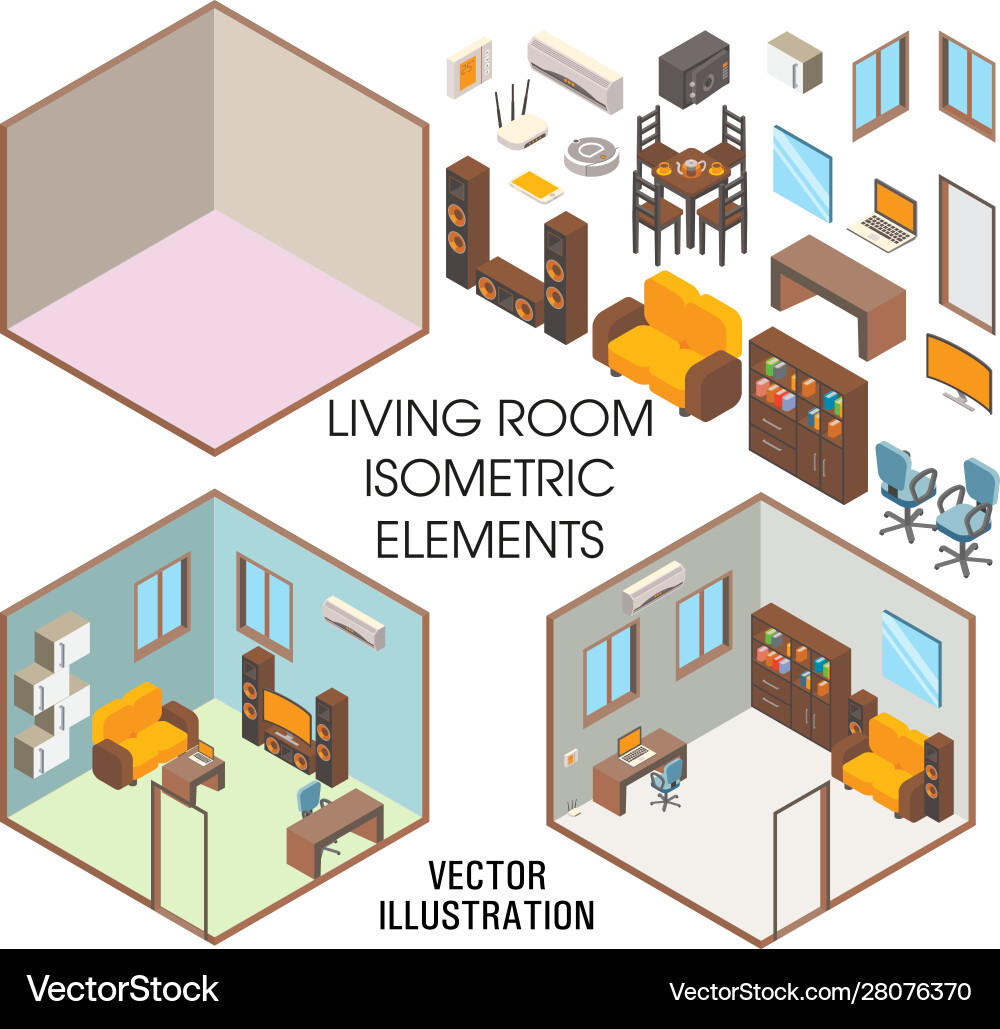 Living room interior constructor flat Royalty Free Vector
