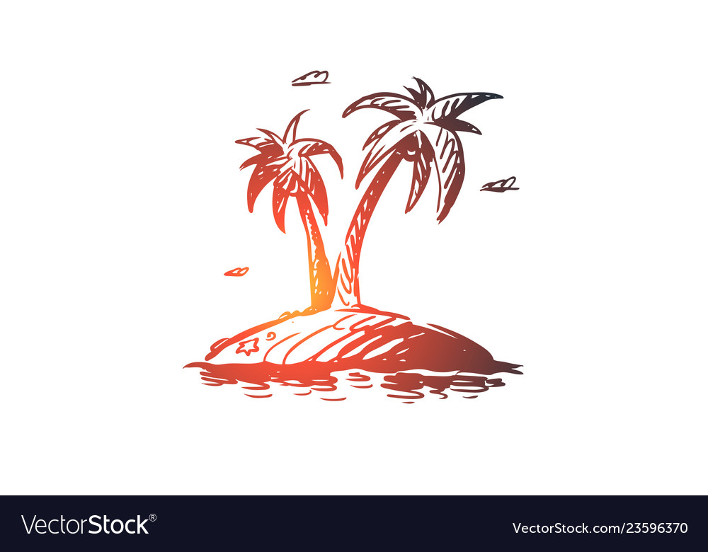Palm island tree summer beach concept hand vector image Palm island tree summer beach concept hand