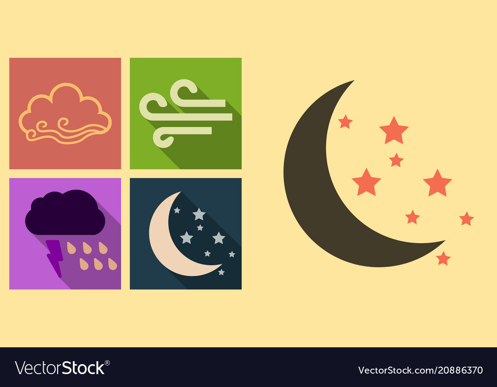 Set of weather icons in flat style with shadow