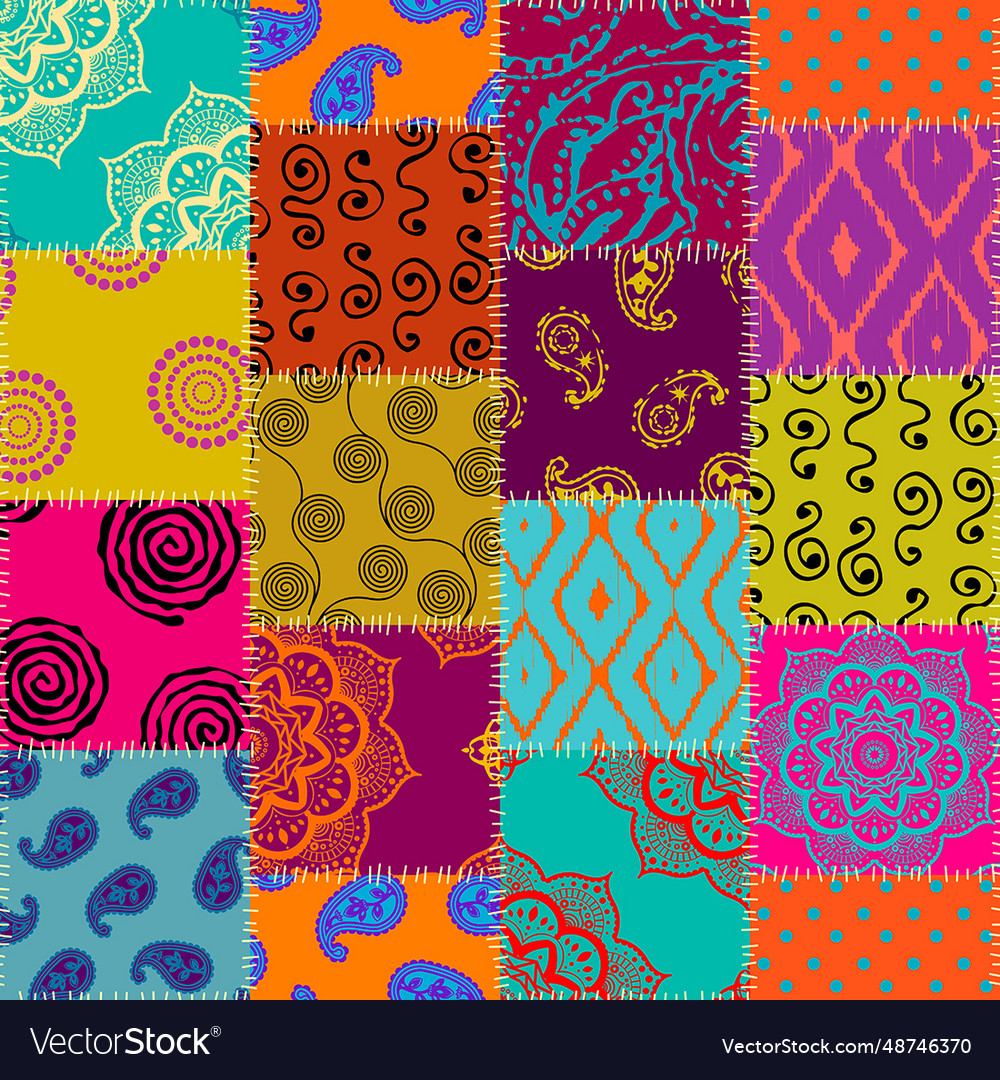 Textille patchwork pattern seamless image Vector Image