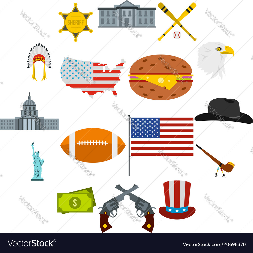 Usa icons set flat style Royalty Free Vector Image