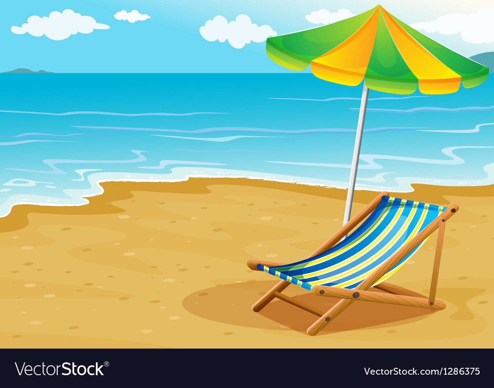 A seashore with a bench and an umbrella Royalty Free Vector