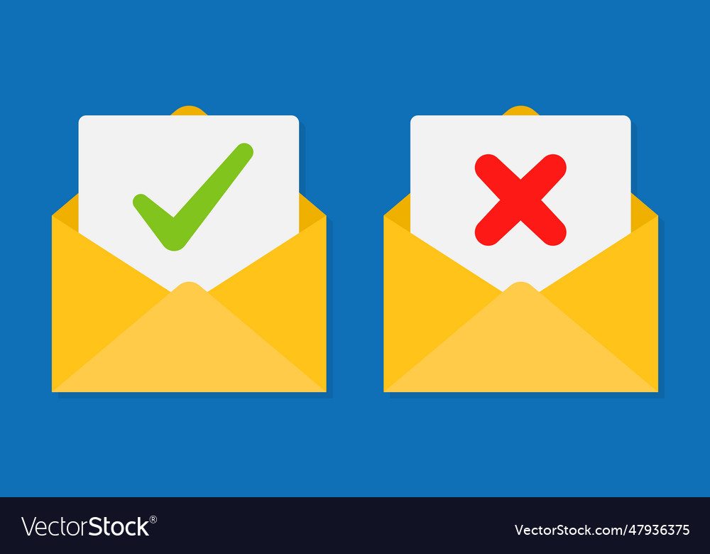 Check mark in mail envelope confirm and rejection vector image Check mark in mail envelope confirm and rejection