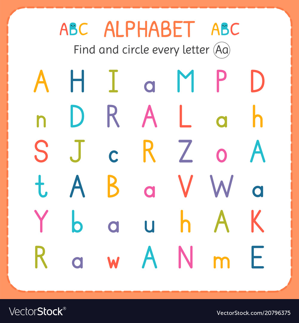 Find and circle every letter a worksheet Vector Image