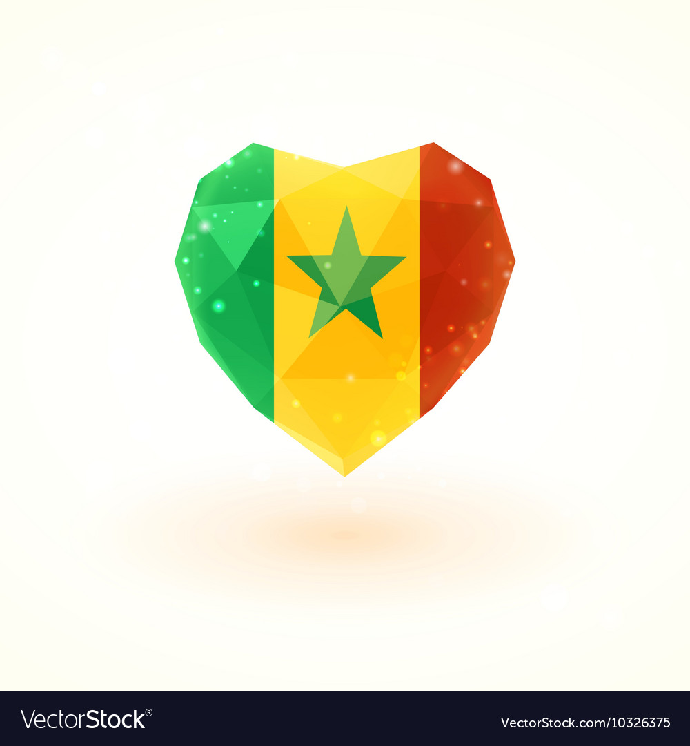 Flag of senegal in shape diamond glass heart