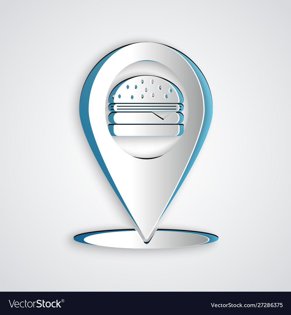 Paper cut map pointer with fast food burger icon