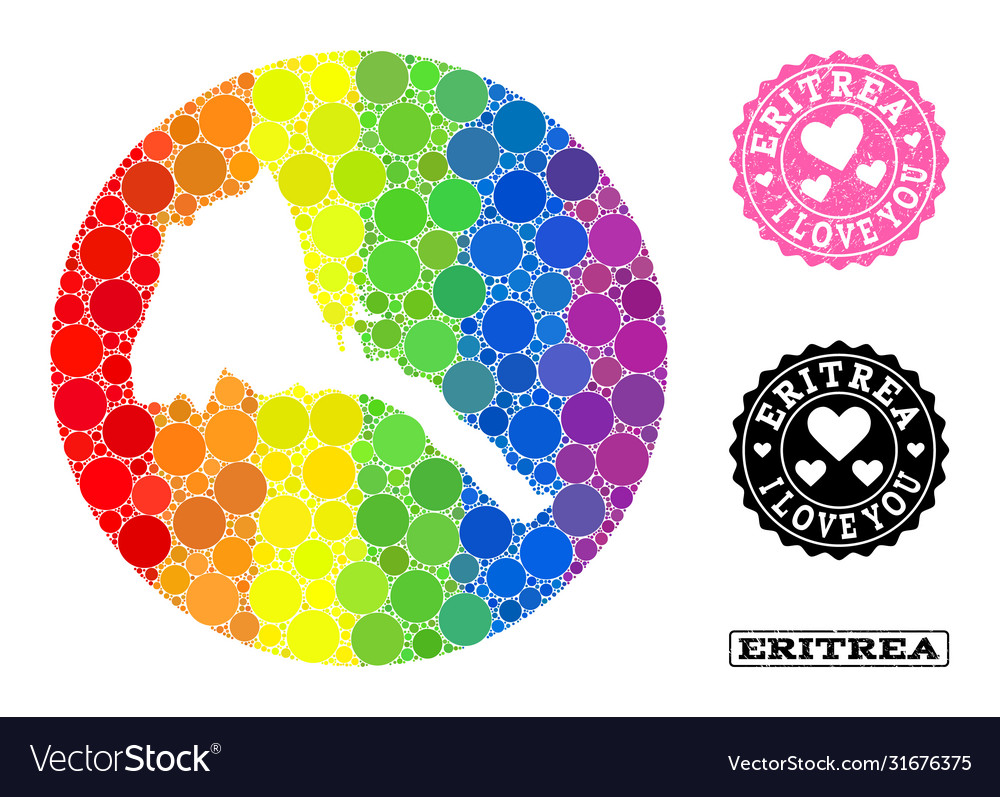 Rainbow mosaic stencil round map eritrea