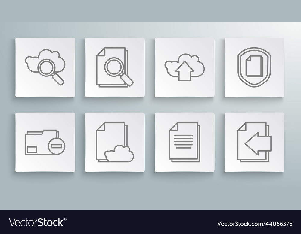 Set line document folder with minus search cloud vector image Set line document folder with minus search cloud