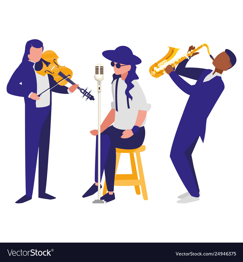 Singer and musicians band characters Royalty Free Vector