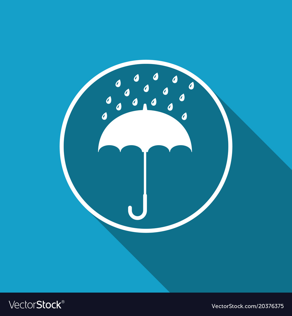 Umbrella and rain drops icon with long shadow Vector Image