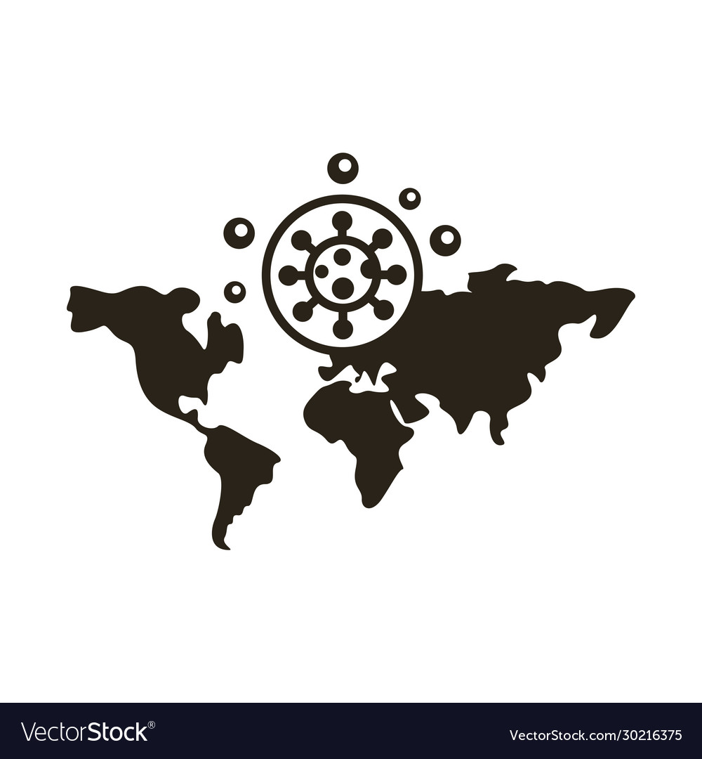 World planet with covid19 particle line style icon