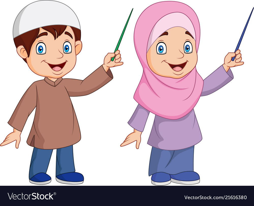  Cartoon  muslim  kid presenting Royalty Free Vector Image