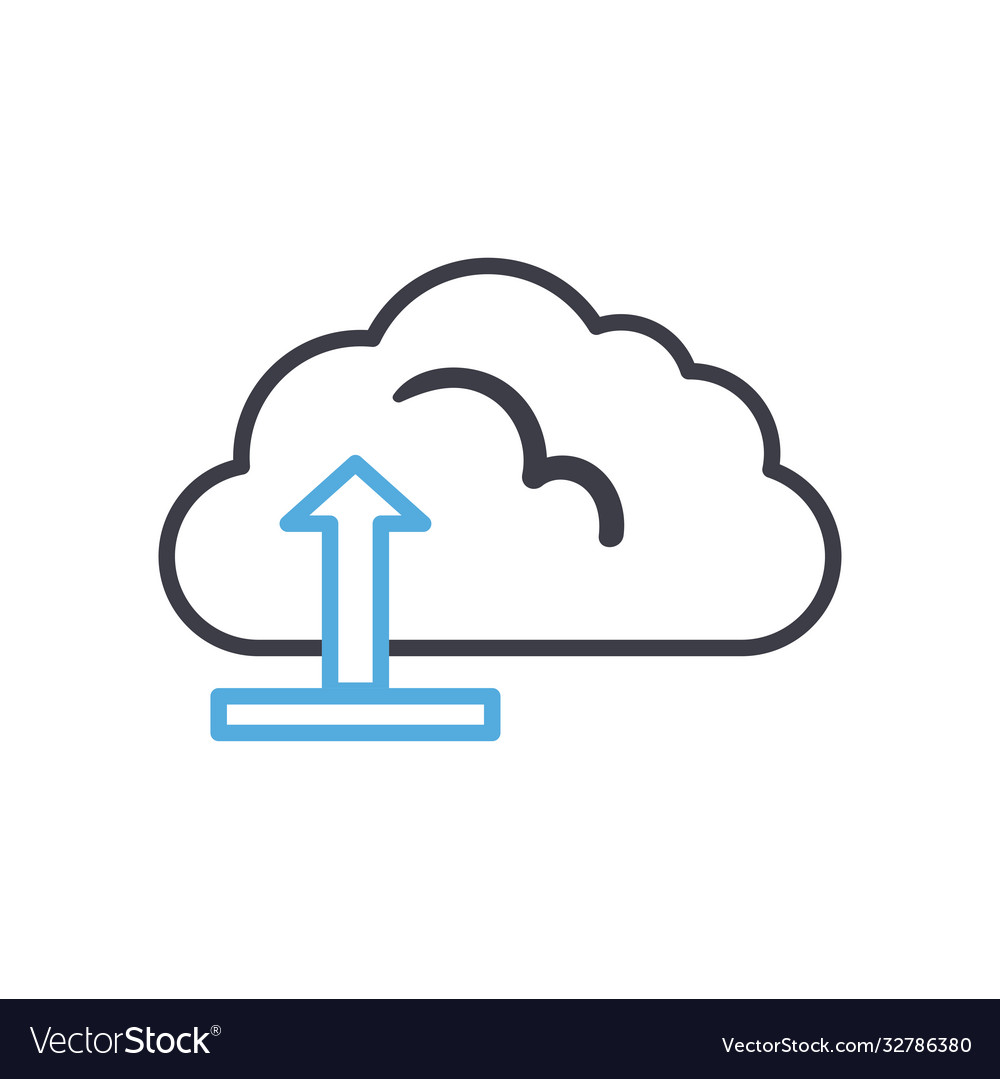 Cloud computing with upload arrow line style icon