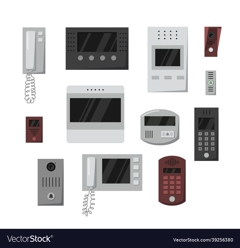 Collection of intercom security devices flat