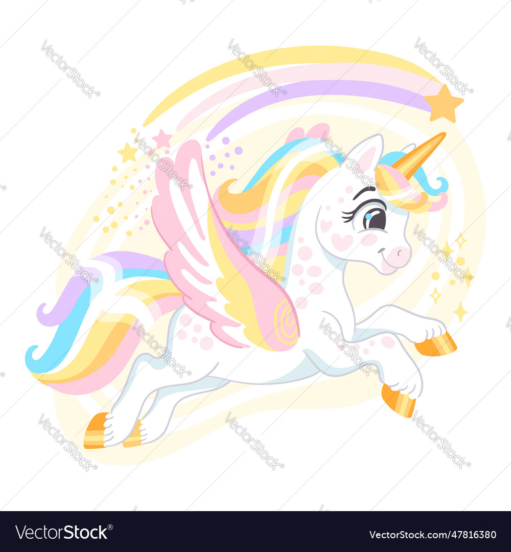 Cute cartoon character happy unicorn 15 Royalty Free Vector