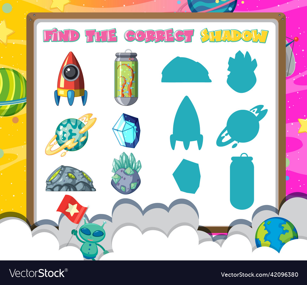 Find the correct shadow game template of space Vector Image Find the correct shadow game template of space
