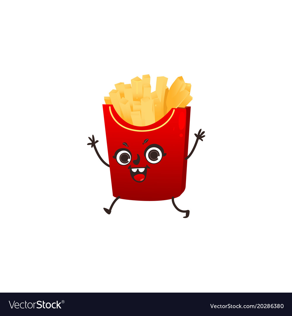 French fries character with happy human face