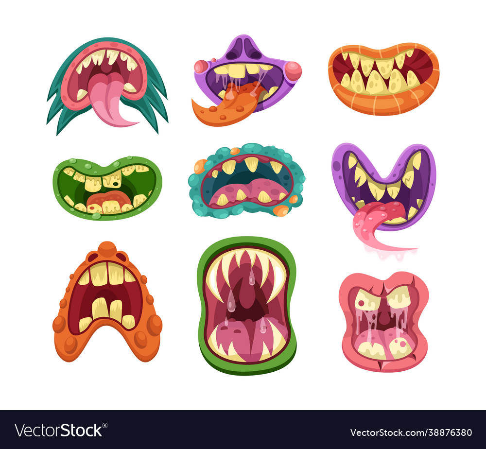 Funny monster mouth set with different Royalty Free Vector