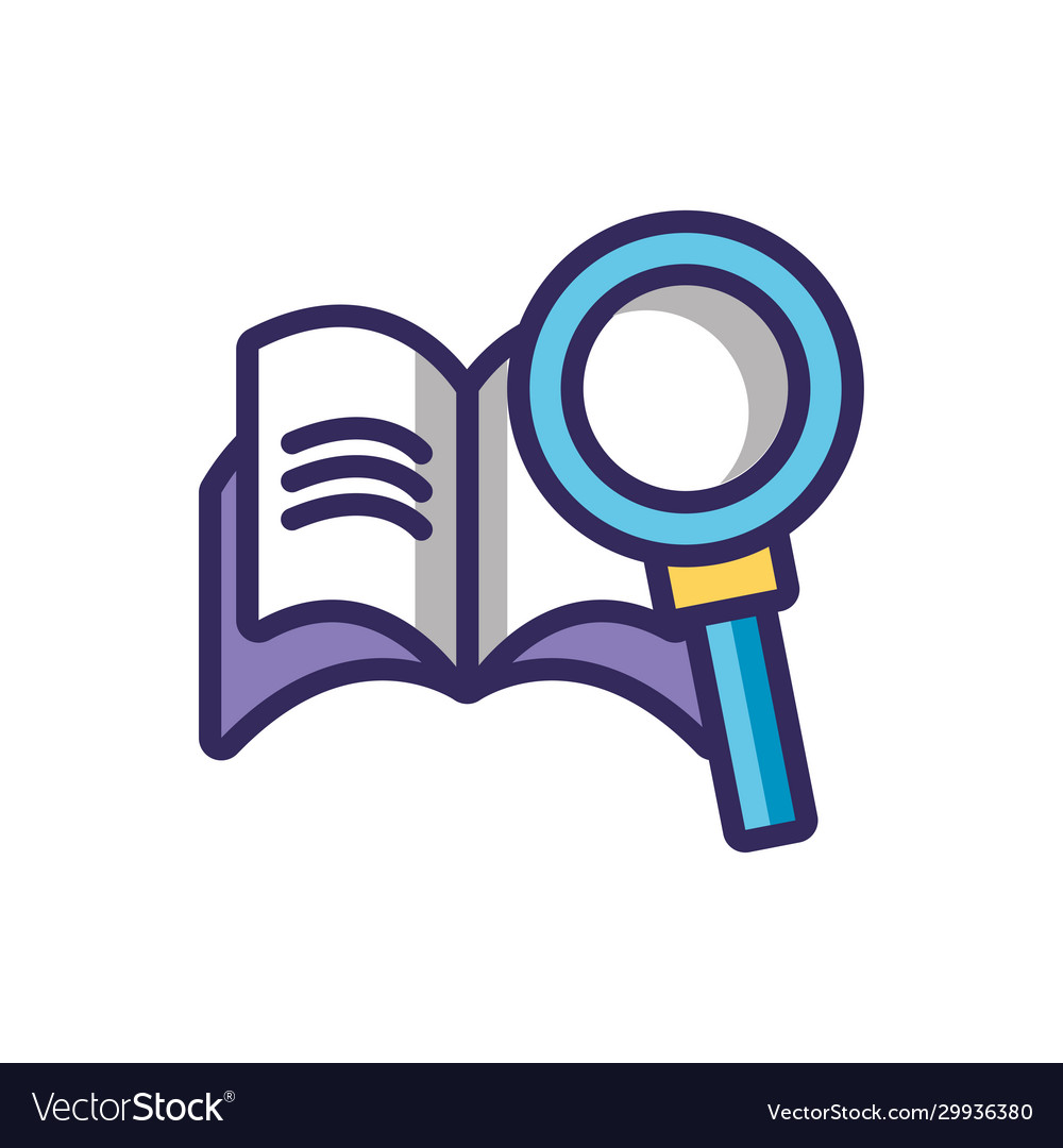 Magnifying glass and academic book line fill Vector Image