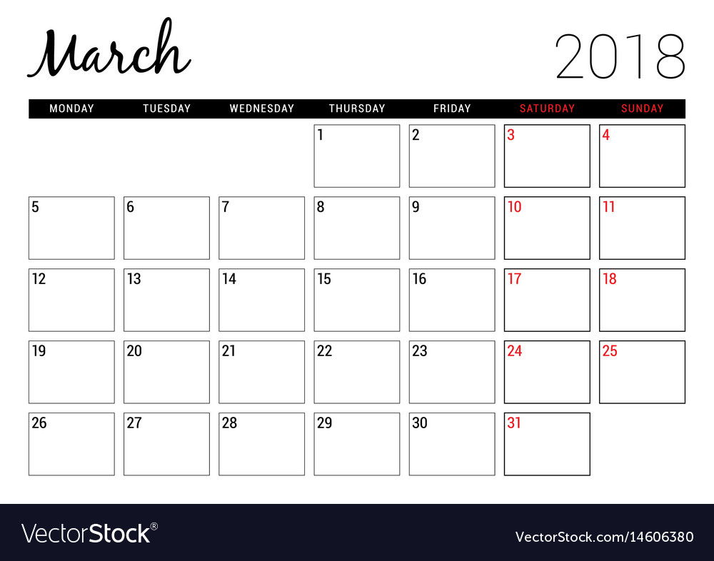 march-2018-printable-calendar-planner-design-vector-image