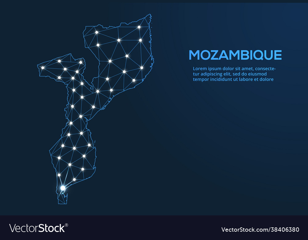 Mozambique communication network map low poly