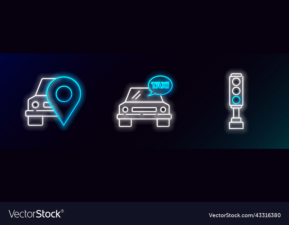 Set line traffic light map pointer with taxi vector image Set line traffic light map pointer with taxi