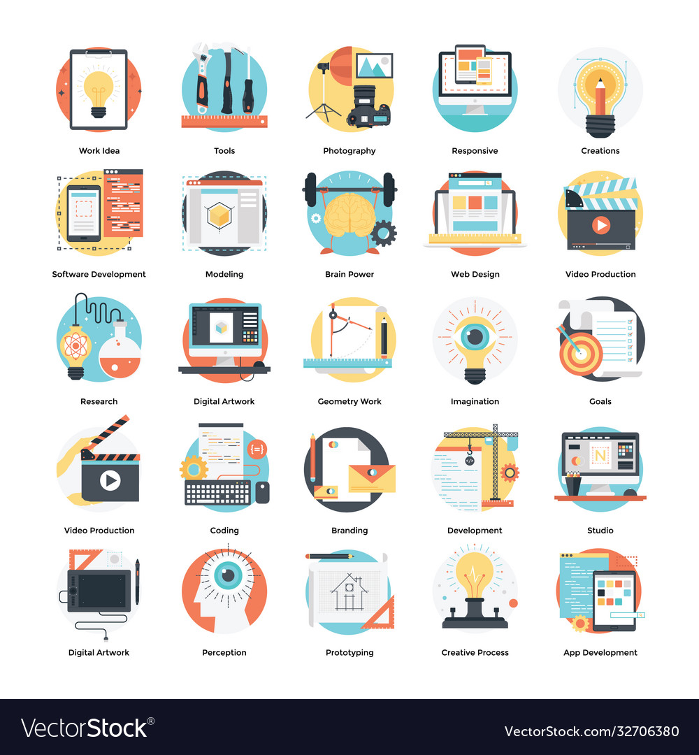 Web design and development flat icons set