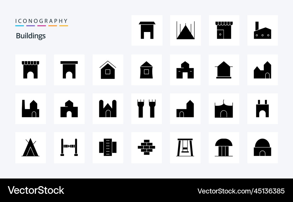 25 buildings solid glyph icon pack Royalty Free Vector Image