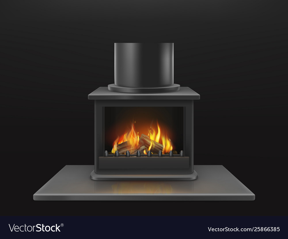 Fireplace With Burning Firewood Realistic Vector Image