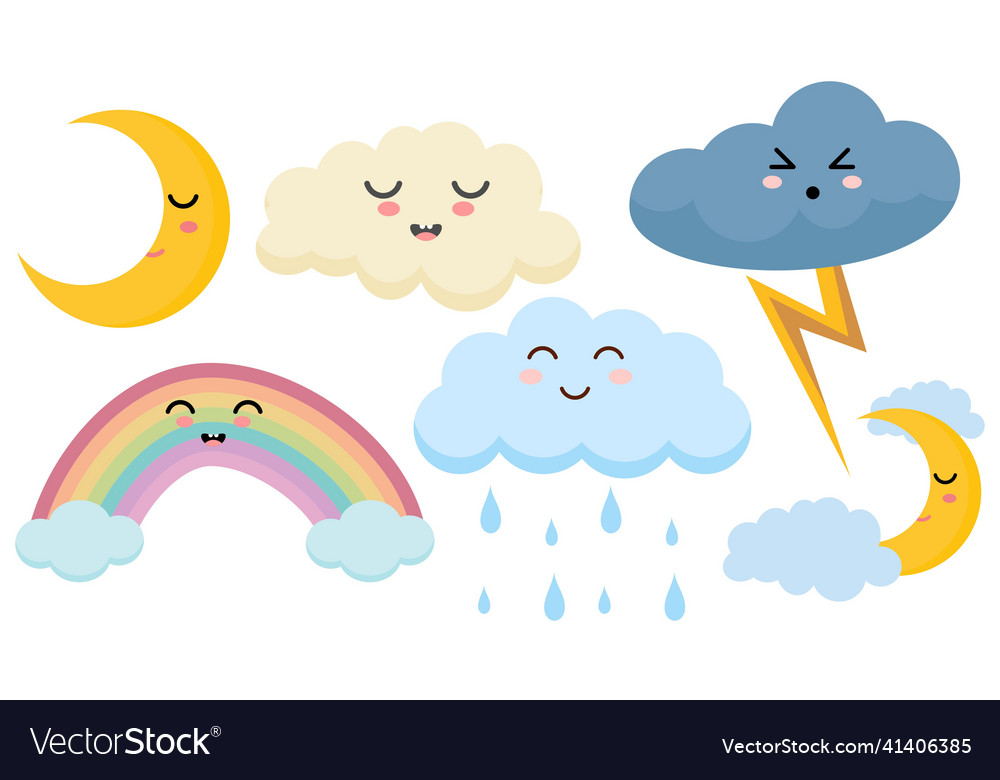 Kawaii stars moon rainbow and cloud Royalty Free Vector