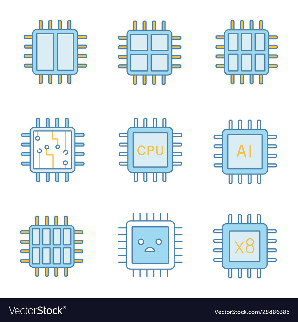 Processors color icons set vector image Processors color icons set