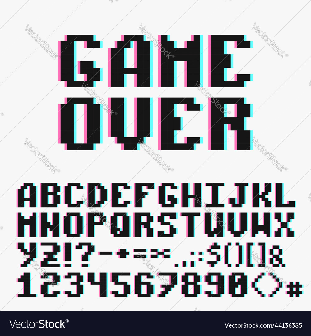 Retro pixel alphabet big set on white Royalty Free Vector