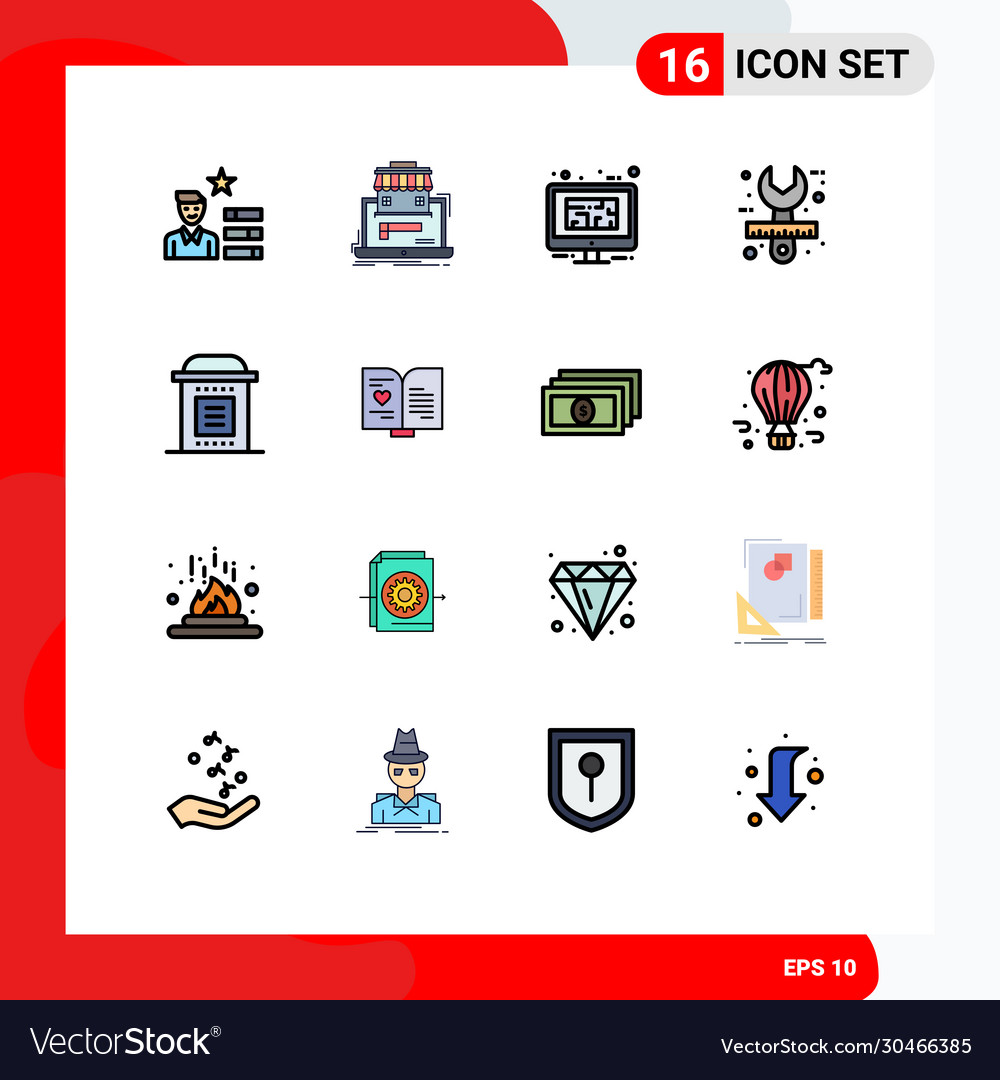 Set 16 flat color filled lines on grid