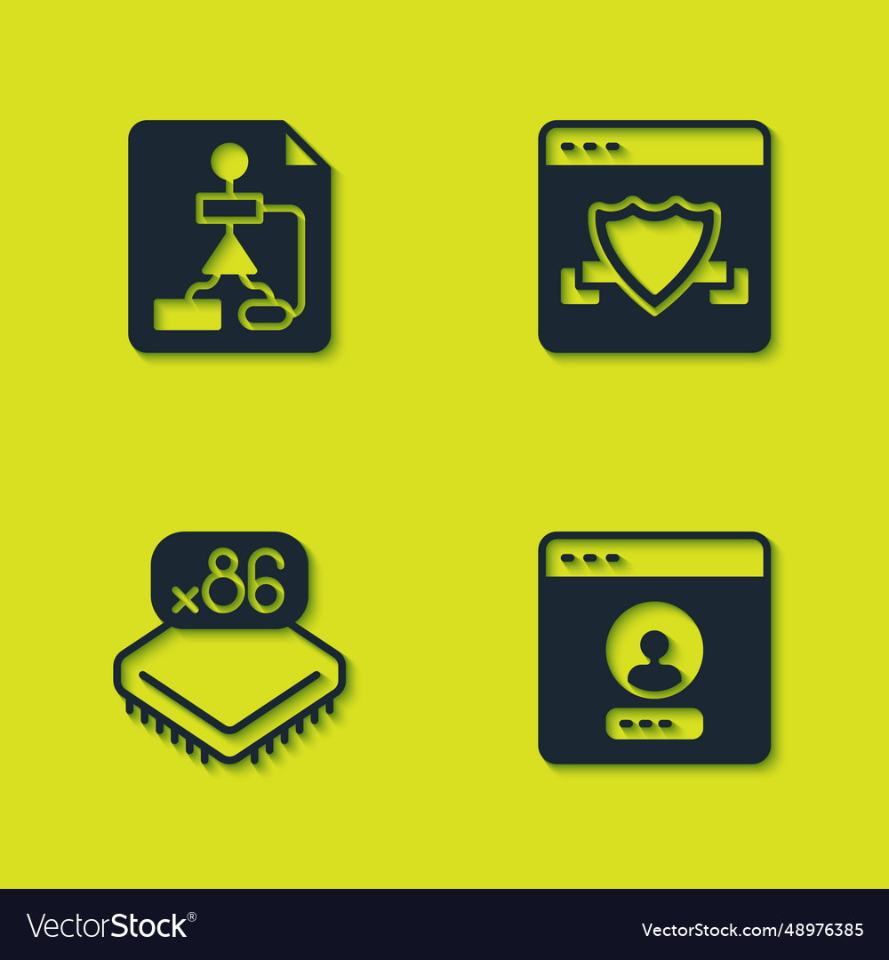Set flowchart create account screen processor vector image Set flowchart create account screen processor
