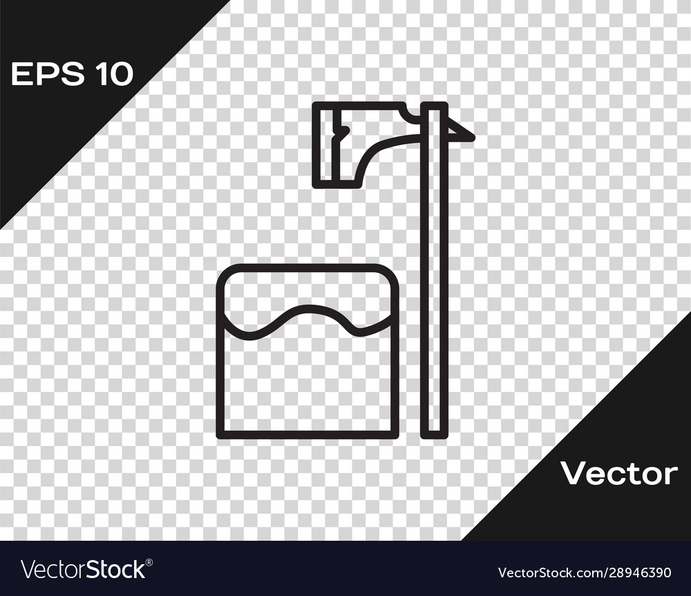 Black line executioner axe in tree block icon vector image Black line executioner axe in tree block icon