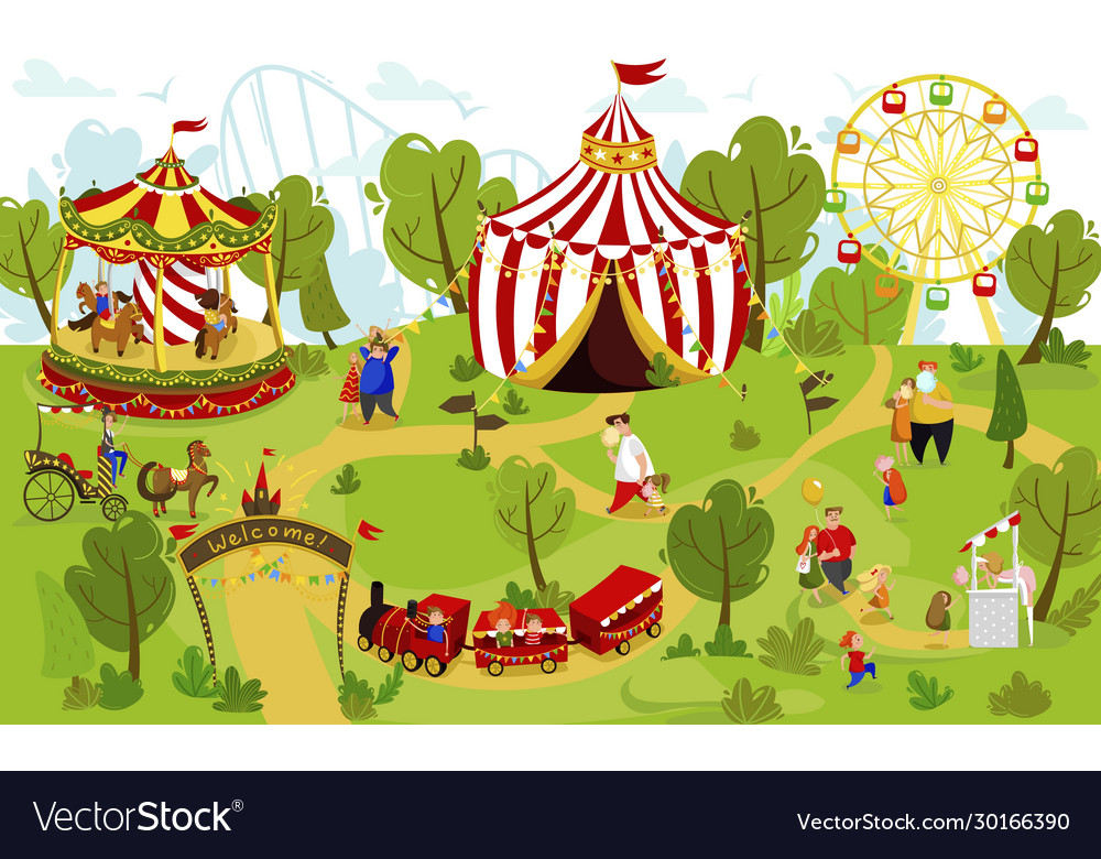 Happy family together in amusement park summer Vector Image