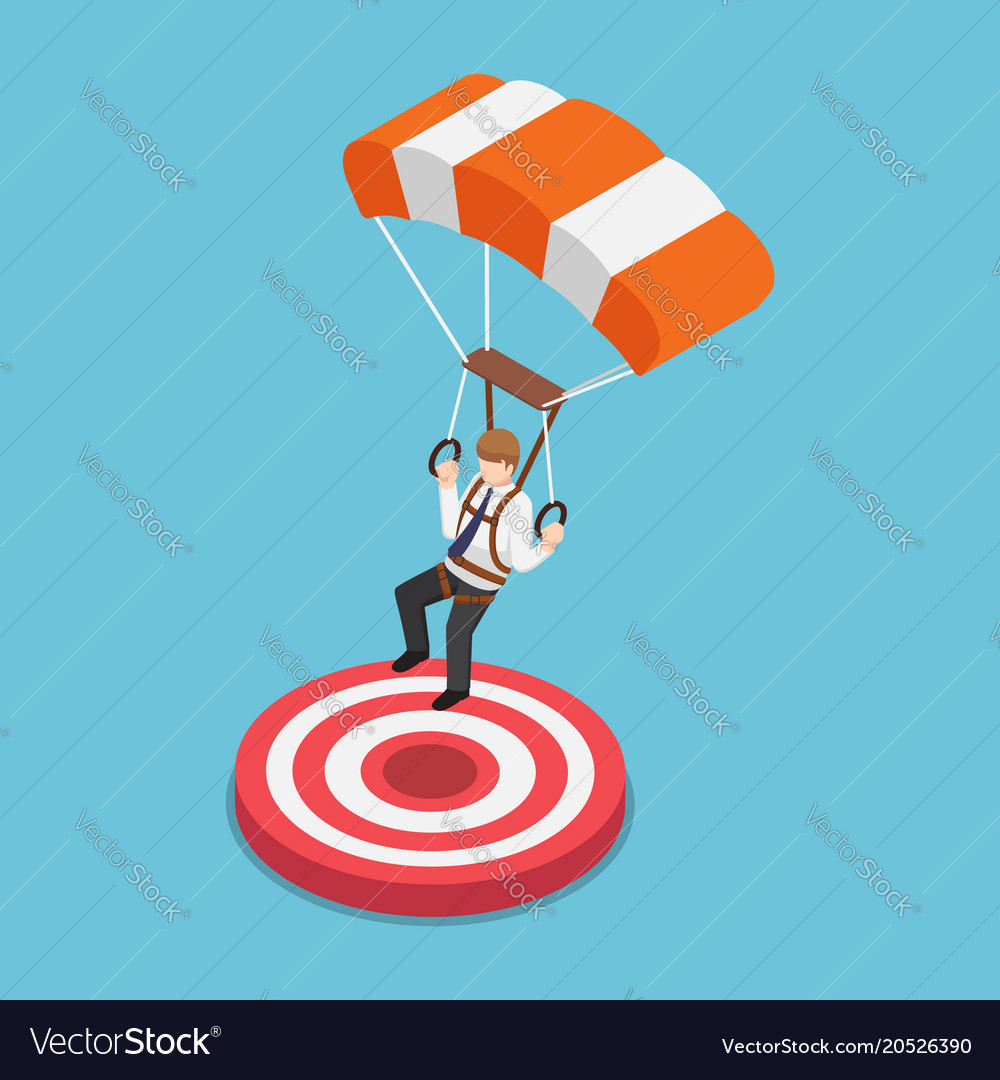 Isometric businessman with parachute landing on Vector Image