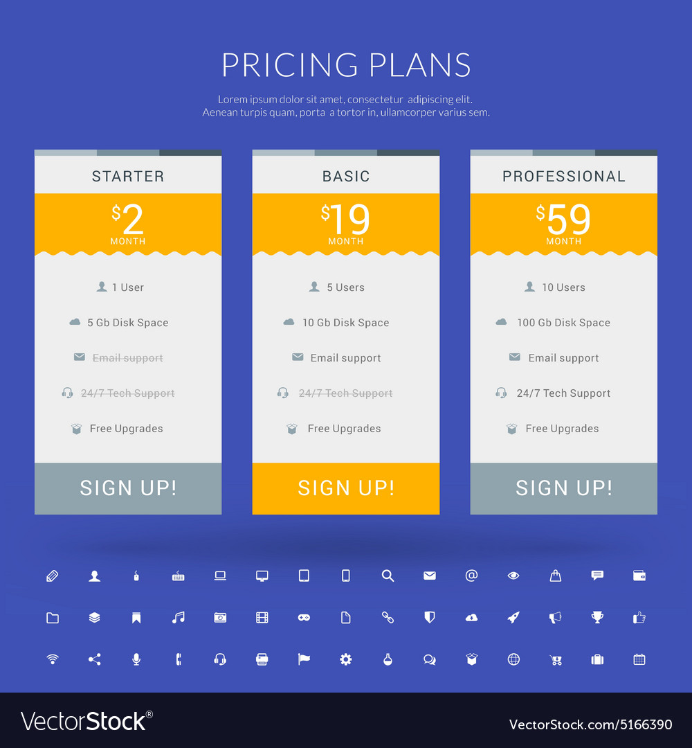 Pricing table in flat design style for websites