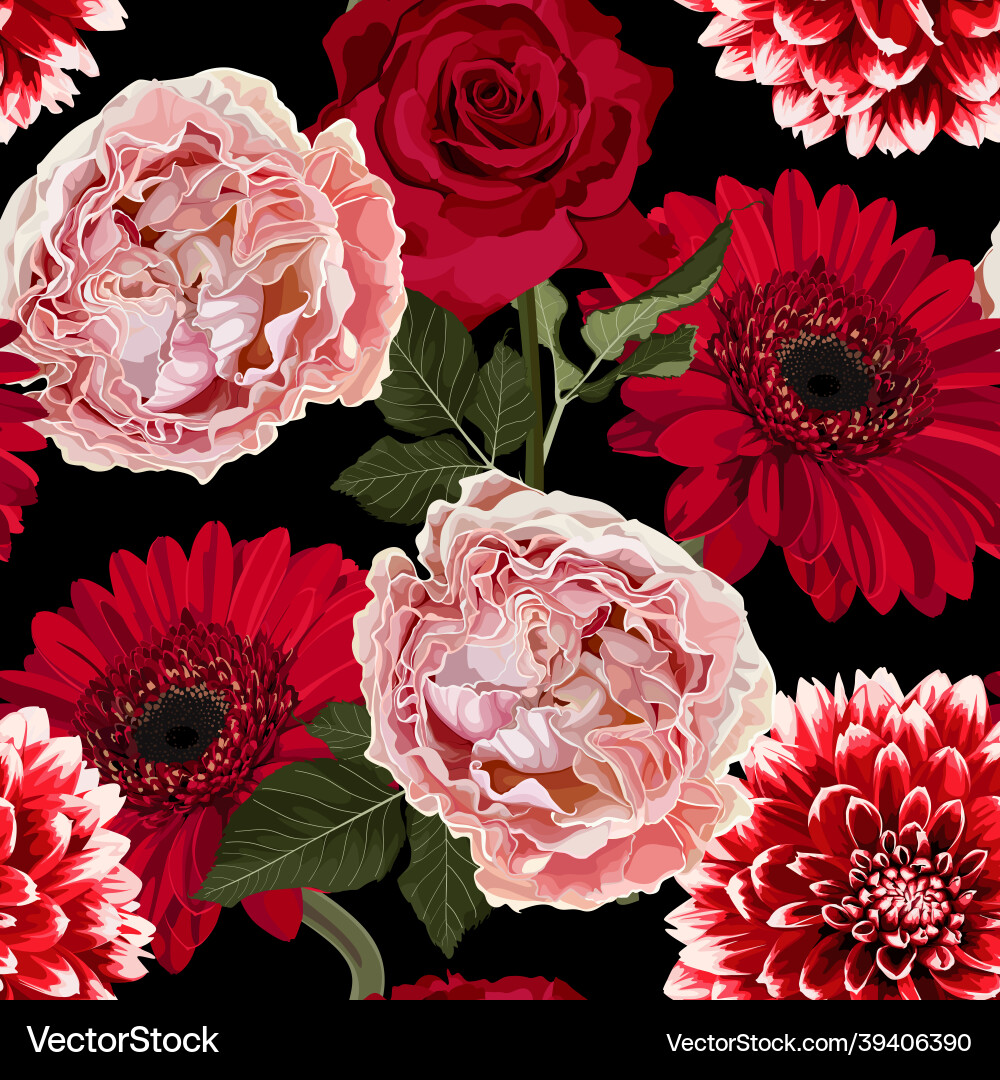 Seamless floral pattern with pink roses flowers Vector Image