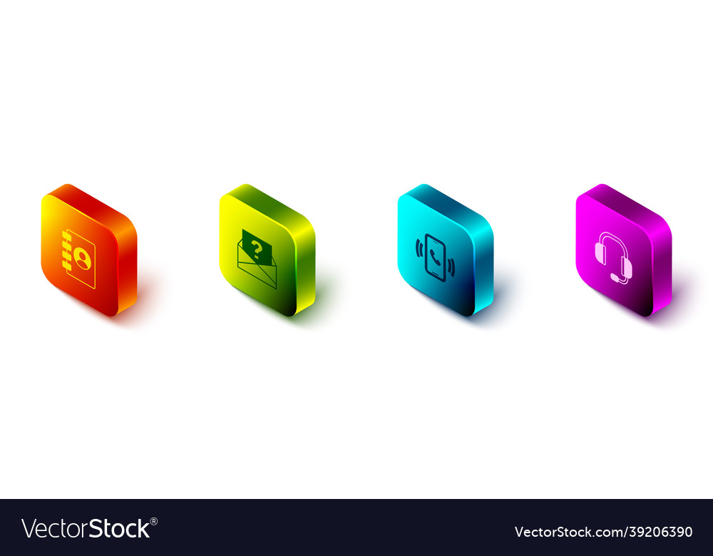 Set isometric address book envelope with question Vector Image Set isometric address book envelope with question