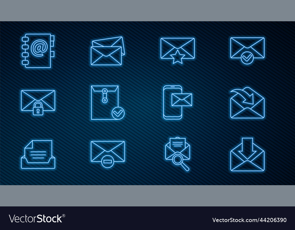 Set line envelope with star and check mark mail