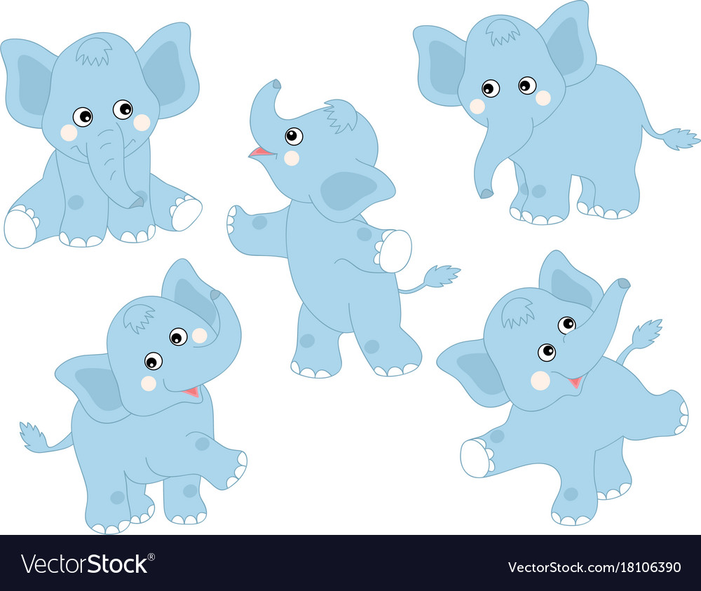 Set of cute cartoon elephants