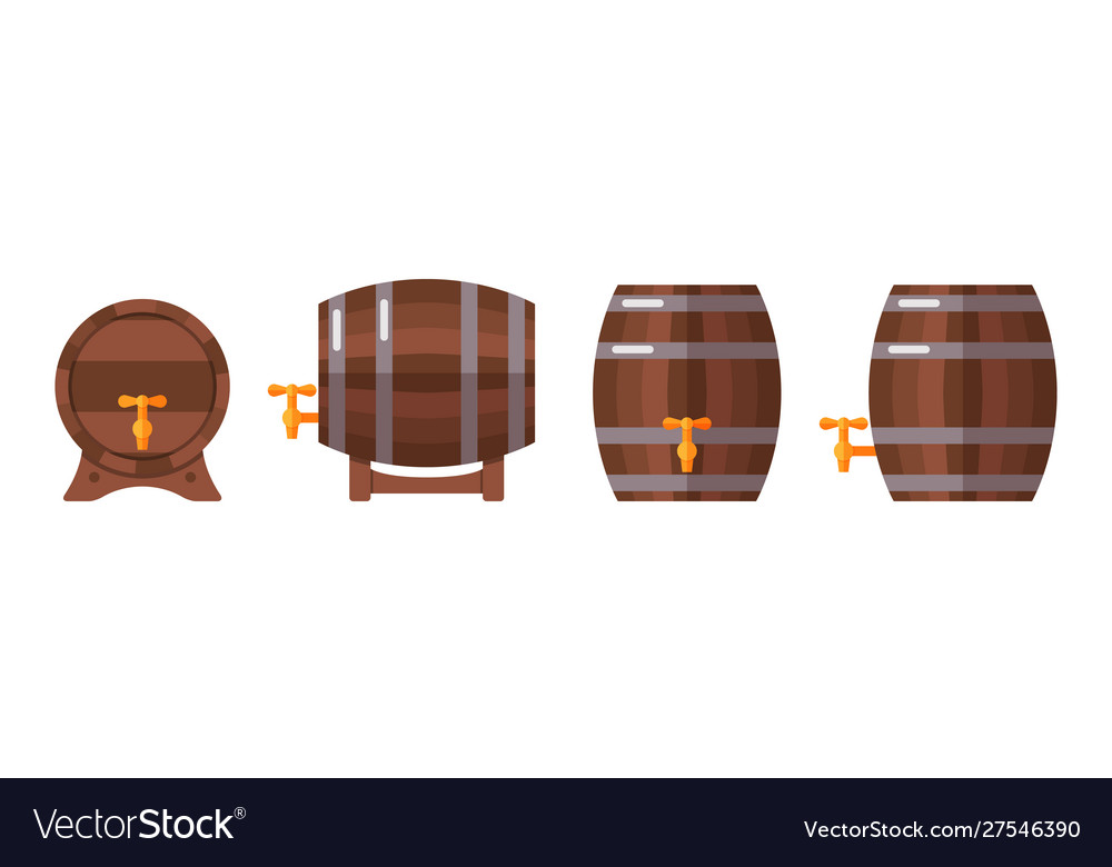 Set wooden barrels isolated on white background Vector Image