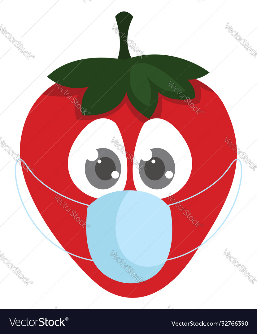 Strawberry with mask on white background