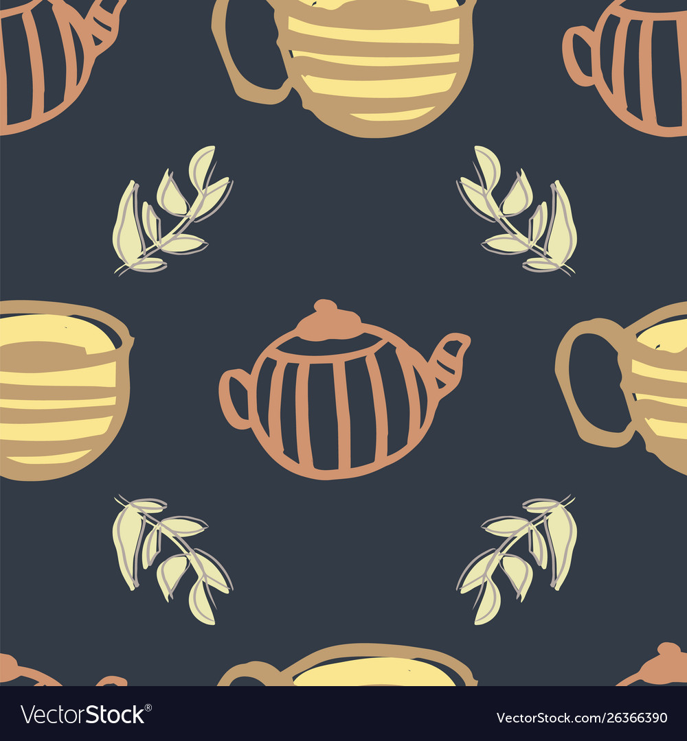 Tea seamless repeat pattern design vector image Tea seamless repeat pattern design