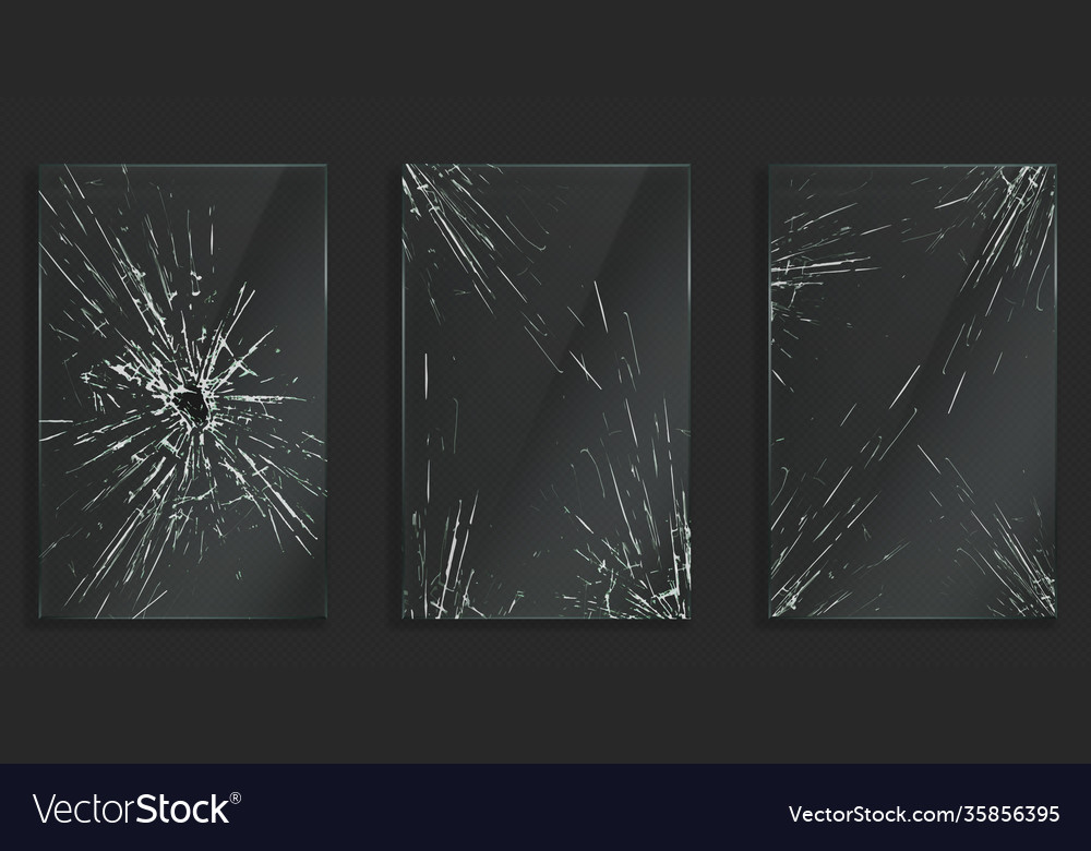 Broken glass frames with cracks and hole Vector Image